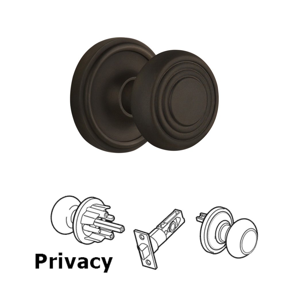 Nostalgic Warehouse Complete Privacy Set Without Keyhole - Classic Rosette with Deco Knob in Oil Rubbed Bronze
