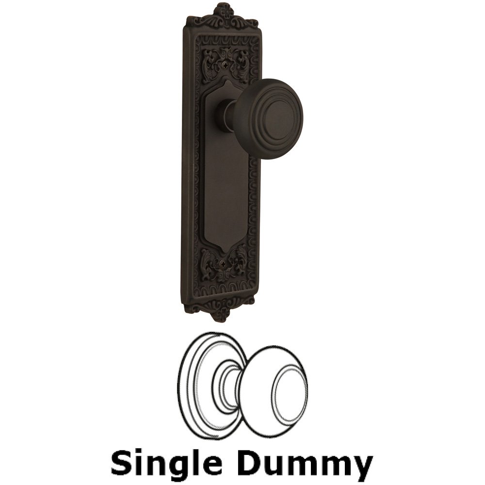 Nostalgic Warehouse Single Dummy Knob Without Keyhole - Egg & Dart Plate with Deco Knob in Oil Rubbed Bronze