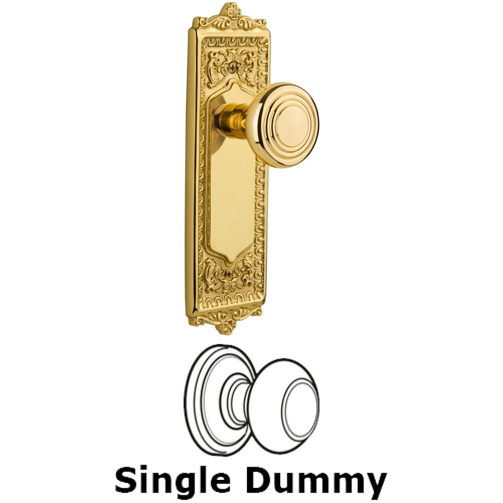 Nostalgic Warehouse Single Dummy Knob Without Keyhole - Egg & Dart Plate with Deco Knob in Polished Brass