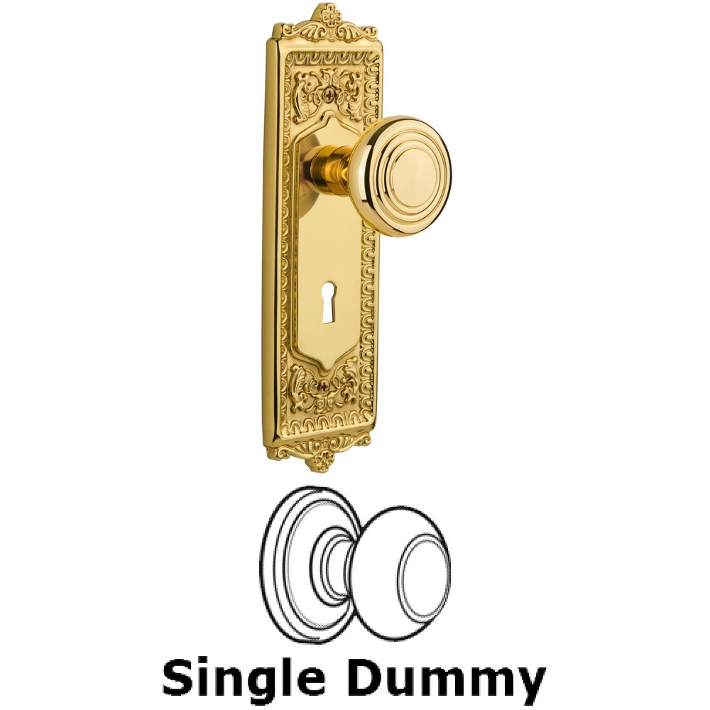 Nostalgic Warehouse Single Dummy Knob With Keyhole - Egg & Dart Plate with Deco Knob in Unlacquered Brass