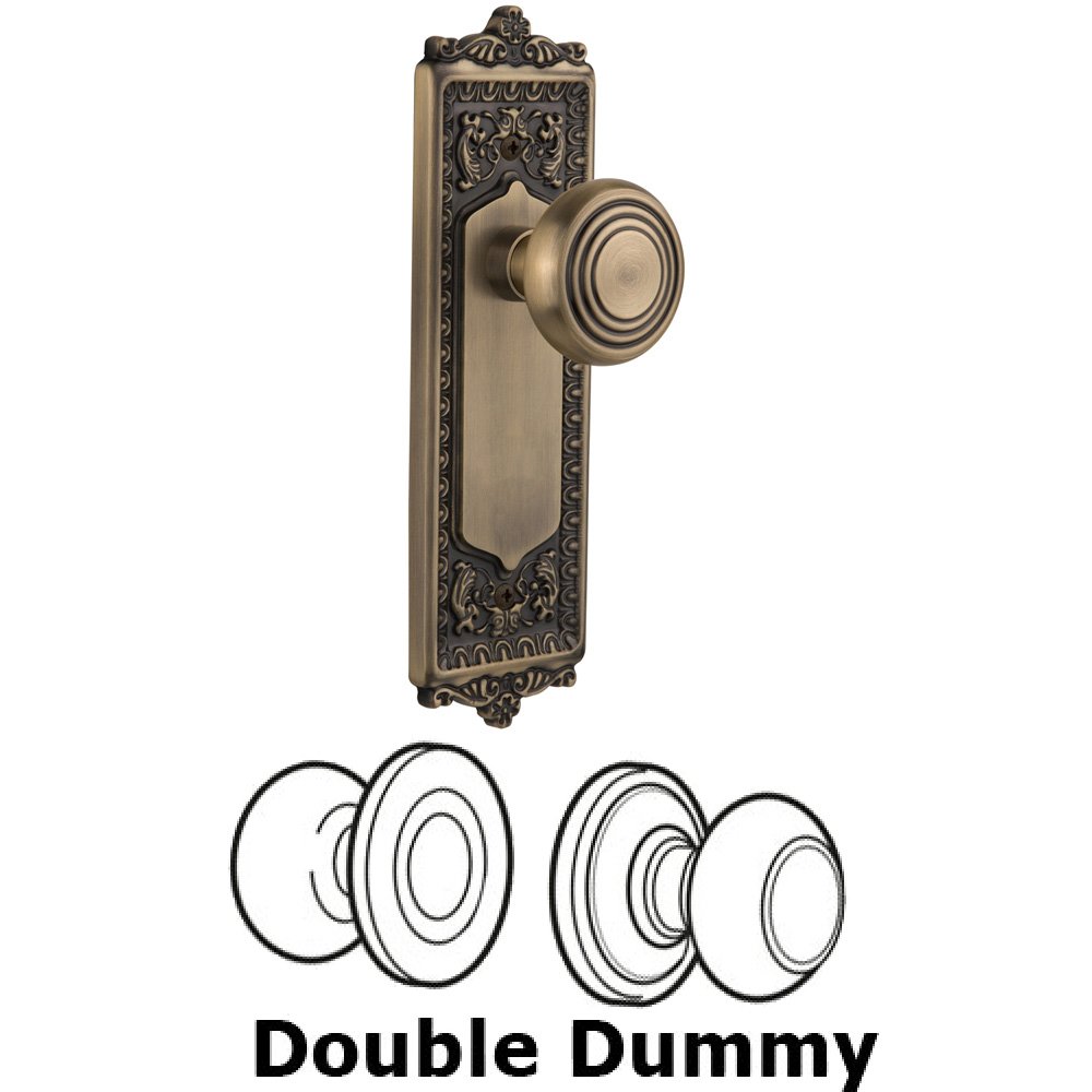 Nostalgic Warehouse Double Dummy Set Without Keyhole - Egg & Dart Plate with Deco Knob in Antique Brass
