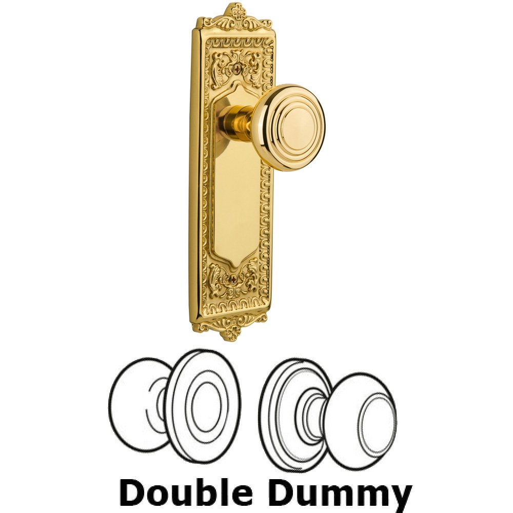 Nostalgic Warehouse Double Dummy Set Without Keyhole - Egg & Dart Plate with Deco Knob in Polished Brass