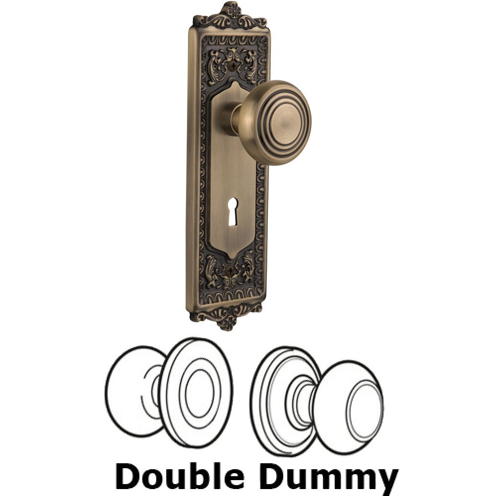Nostalgic Warehouse Double Dummy Set With Keyhole - Egg & Dart Plate with Deco Knob in Antique Brass