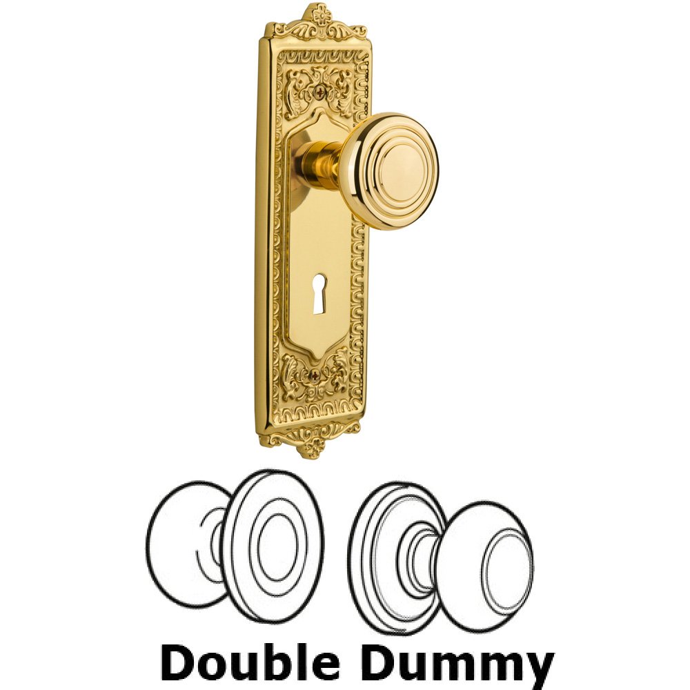 Nostalgic Warehouse Double Dummy Set With Keyhole - Egg & Dart Plate with Deco Knob in Unlacquered Brass