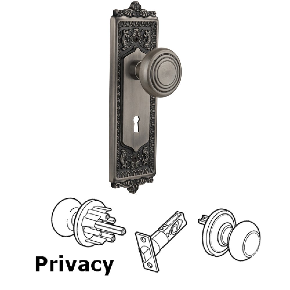 Nostalgic Warehouse Complete Privacy Set With Keyhole - Egg & Dart Plate with Deco Knob in Antique Pewter