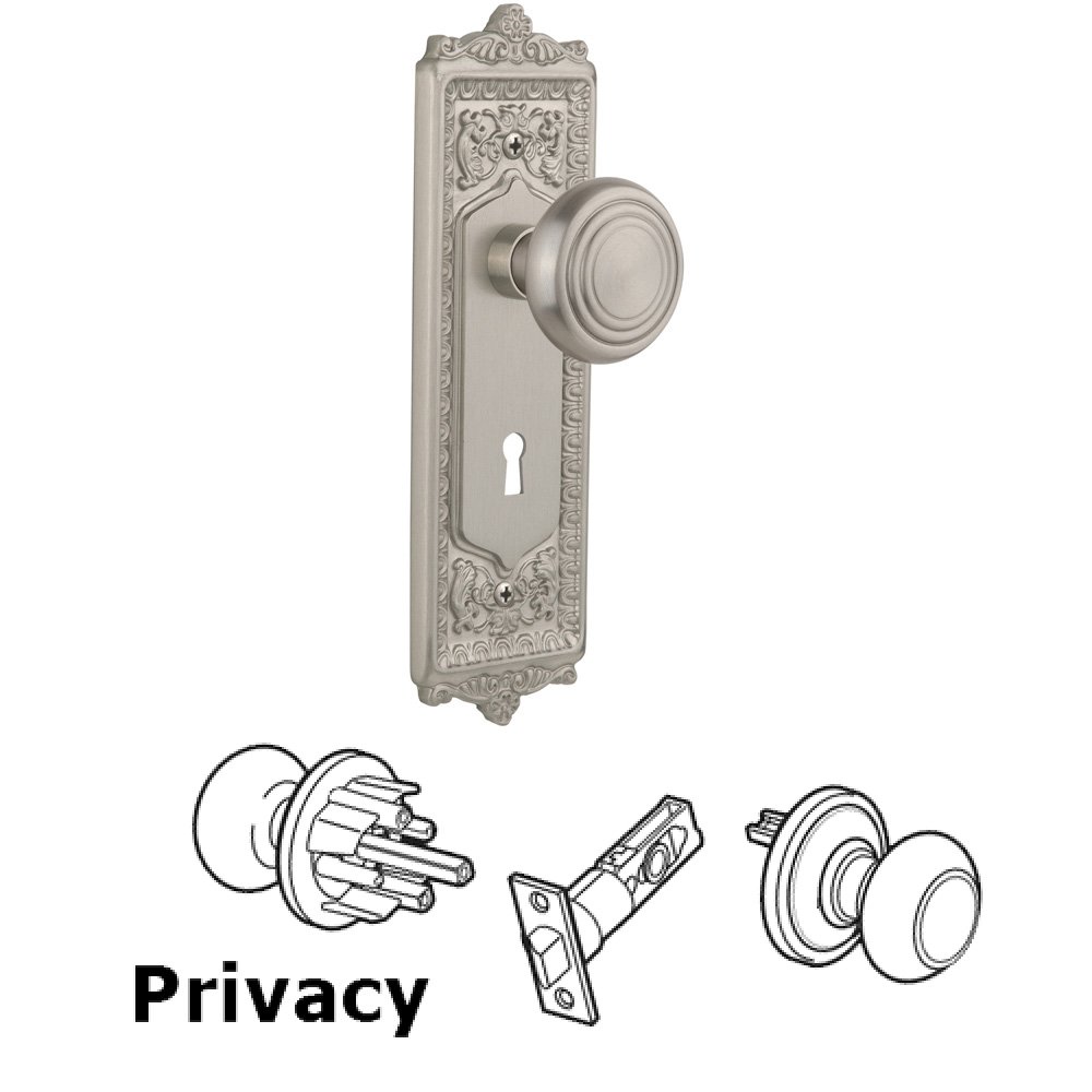 Nostalgic Warehouse Privacy Egg & Dart Plate with Keyhole and Deco Door Knob in Satin Nickel