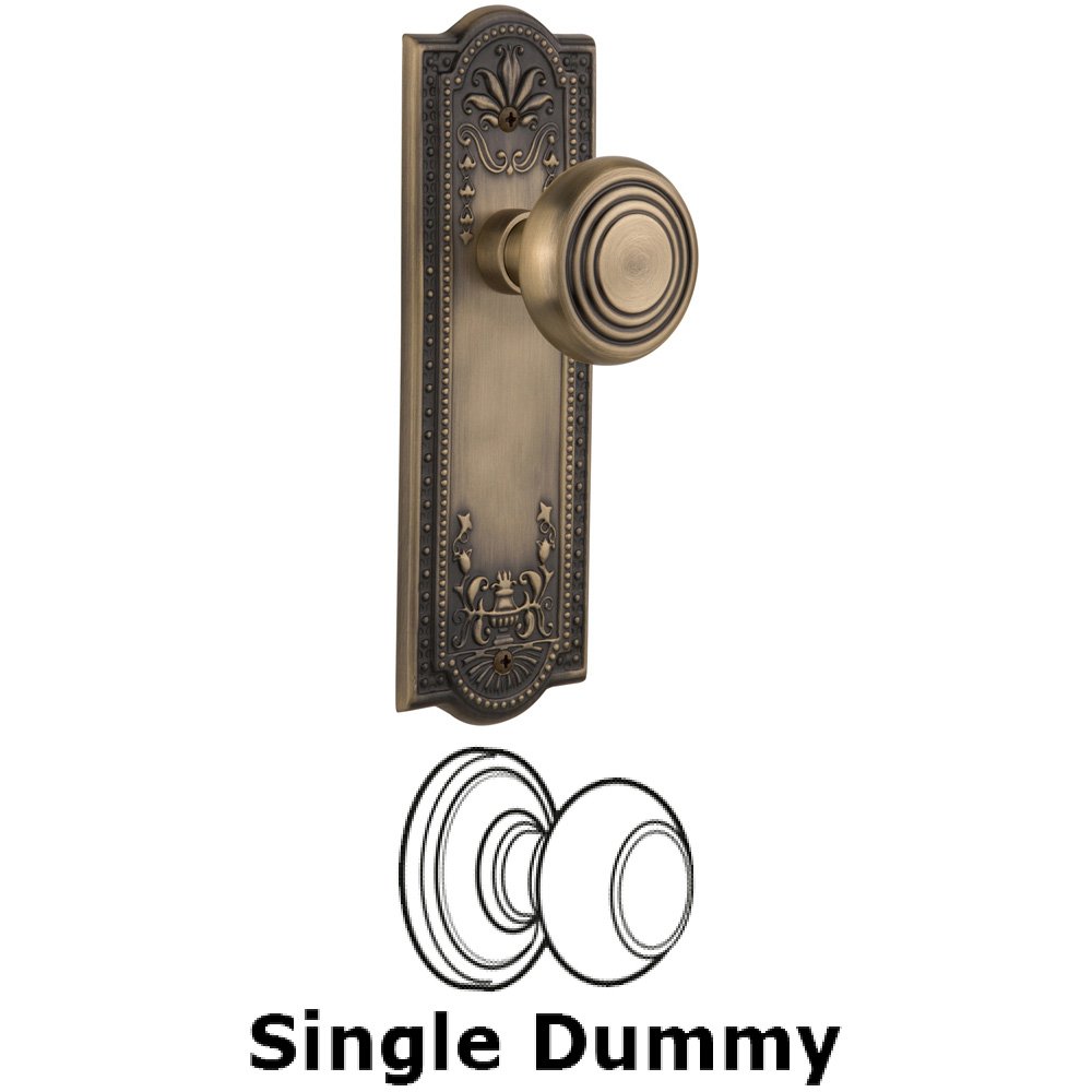 Nostalgic Warehouse Single Dummy Knob Without Keyhole - Meadows Plate with Deco Knob in Antique Brass