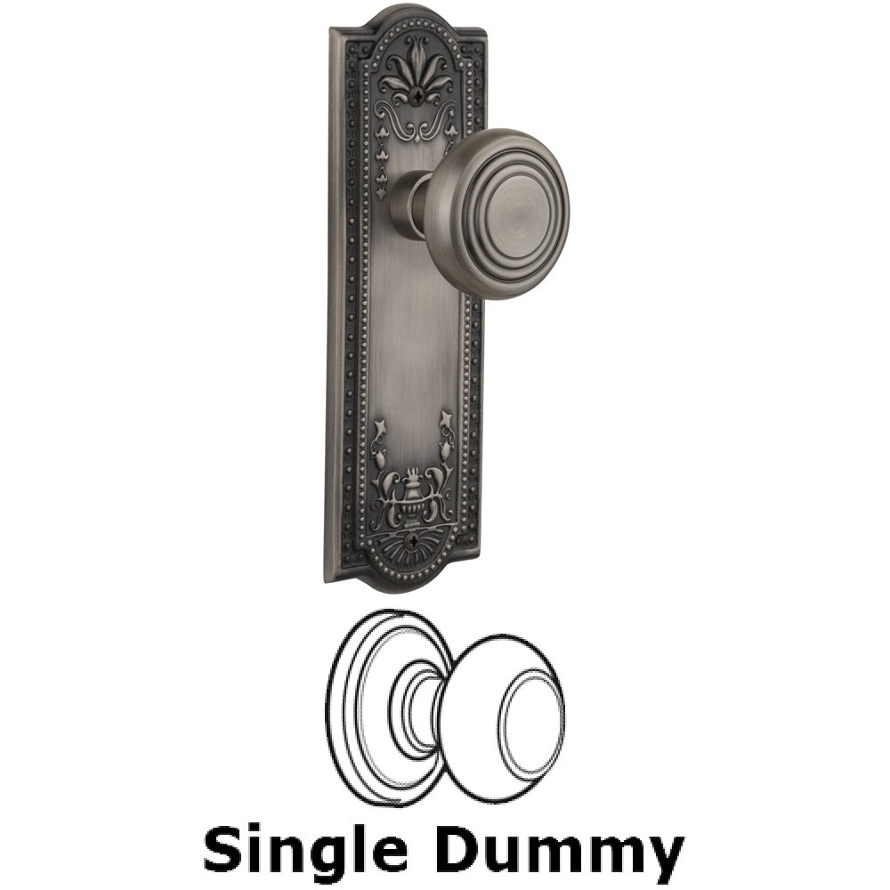Nostalgic Warehouse Single Dummy Knob Without Keyhole - Meadows Plate with Deco Knob in Antique Pewter