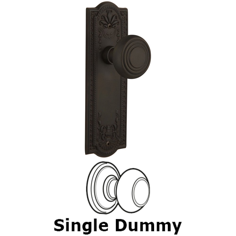 Nostalgic Warehouse Single Dummy Knob Without Keyhole - Meadows Plate with Deco Knob in Oil Rubbed Bronze