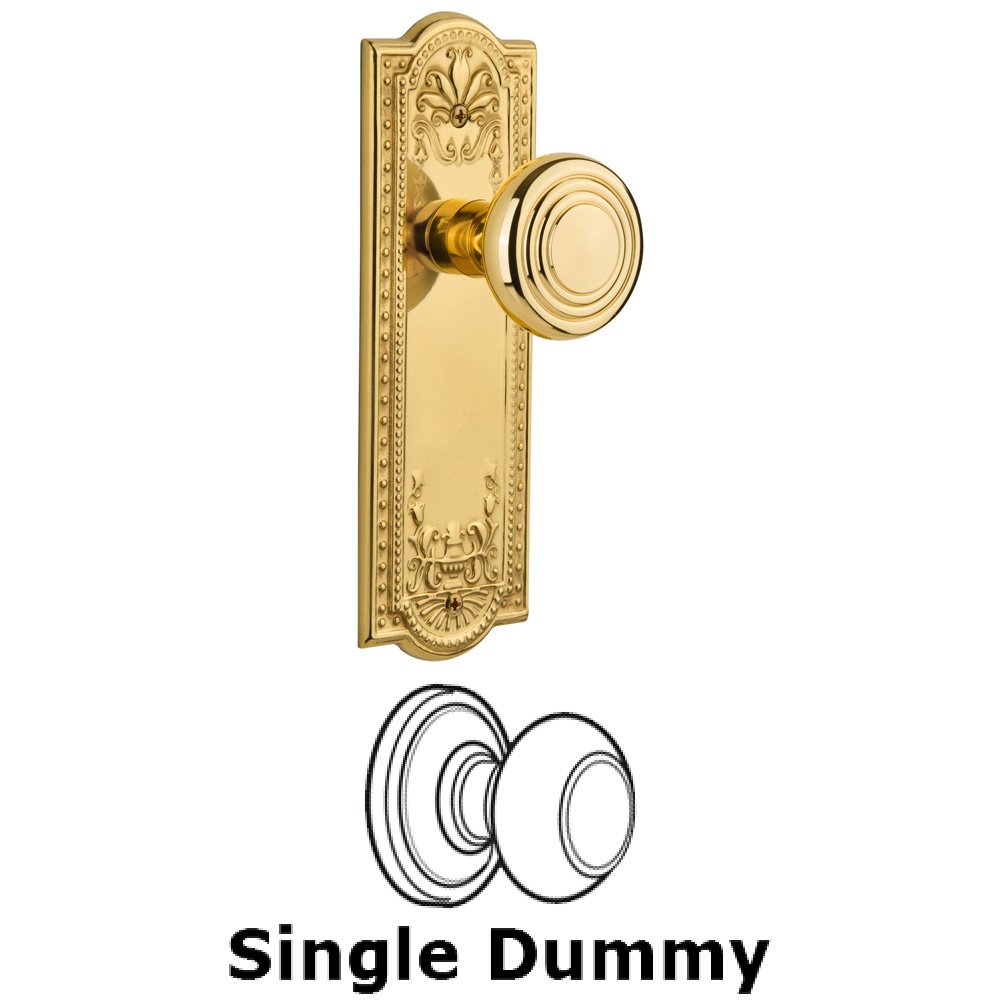 Nostalgic Warehouse Single Dummy Knob Without Keyhole - Meadows Plate with Deco Knob in Polished Brass