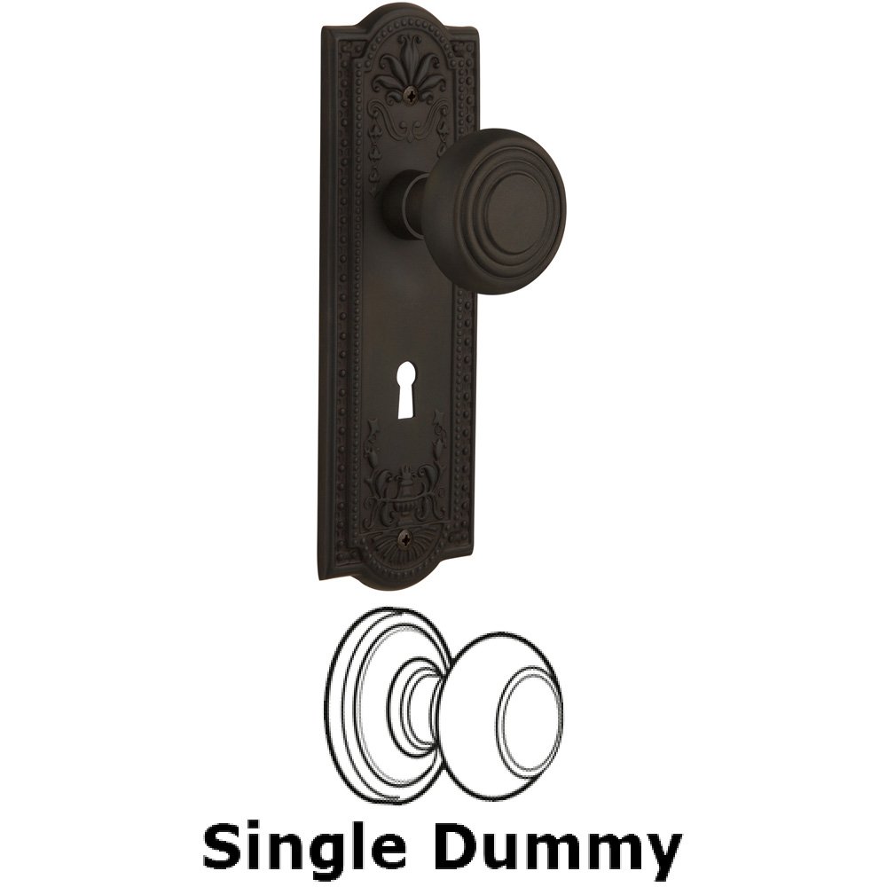 Nostalgic Warehouse Single Dummy Knob With Keyhole - Meadows Plate with Deco Knob in Oil Rubbed Bronze
