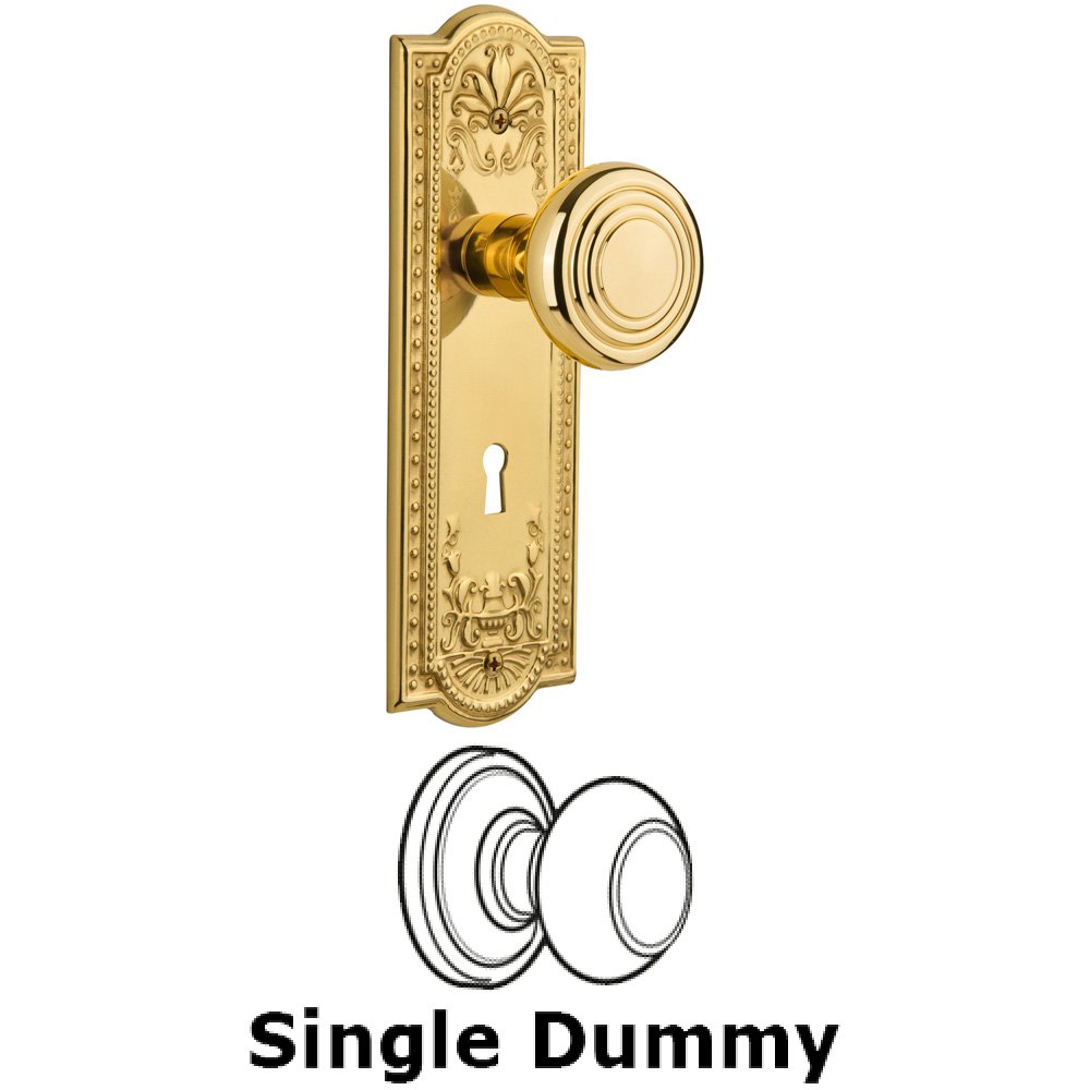 Nostalgic Warehouse Single Dummy Knob With Keyhole - Meadows Plate with Deco Knob in Unlacquered Brass