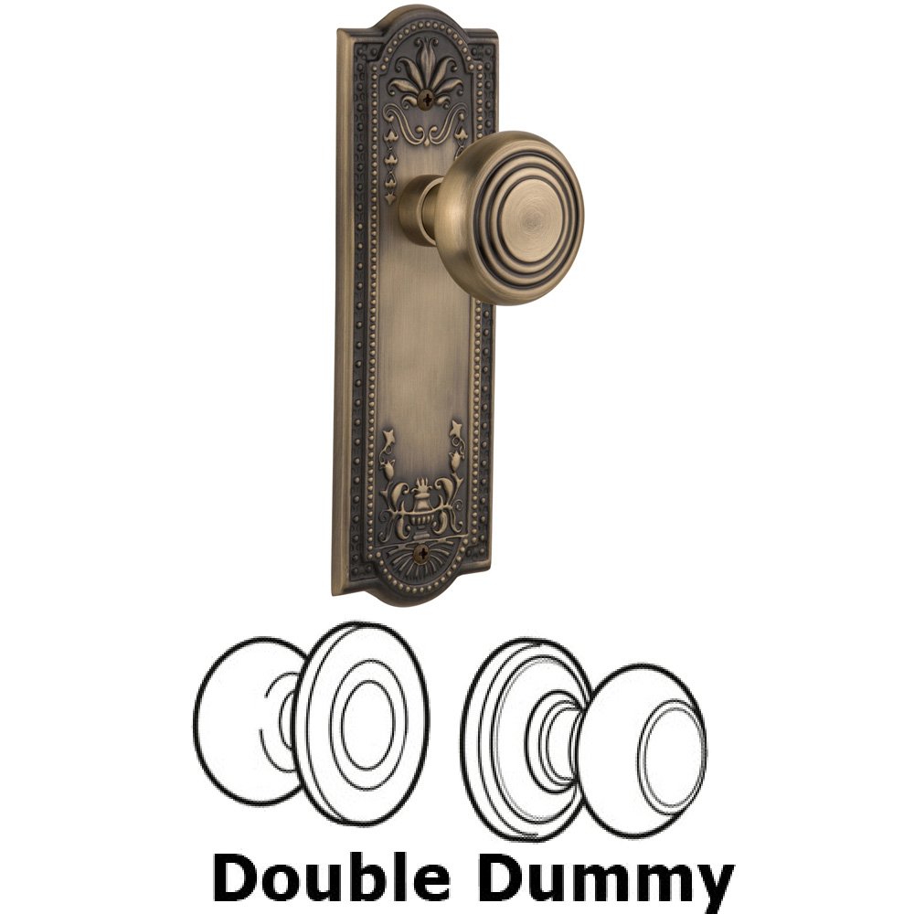 Nostalgic Warehouse Double Dummy Set Without Keyhole - Meadows Plate with Deco Knob in Antique Brass