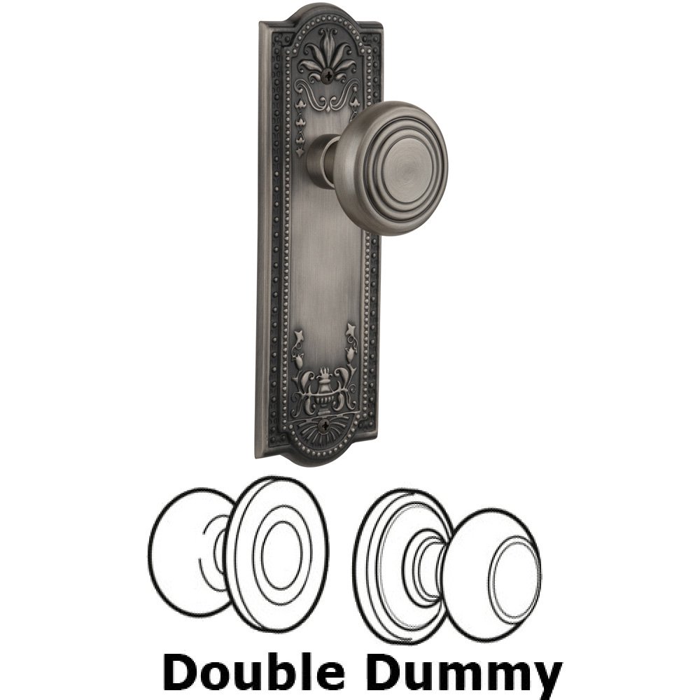 Nostalgic Warehouse Double Dummy Set Without Keyhole - Meadows Plate with Deco Knob in Antique Pewter