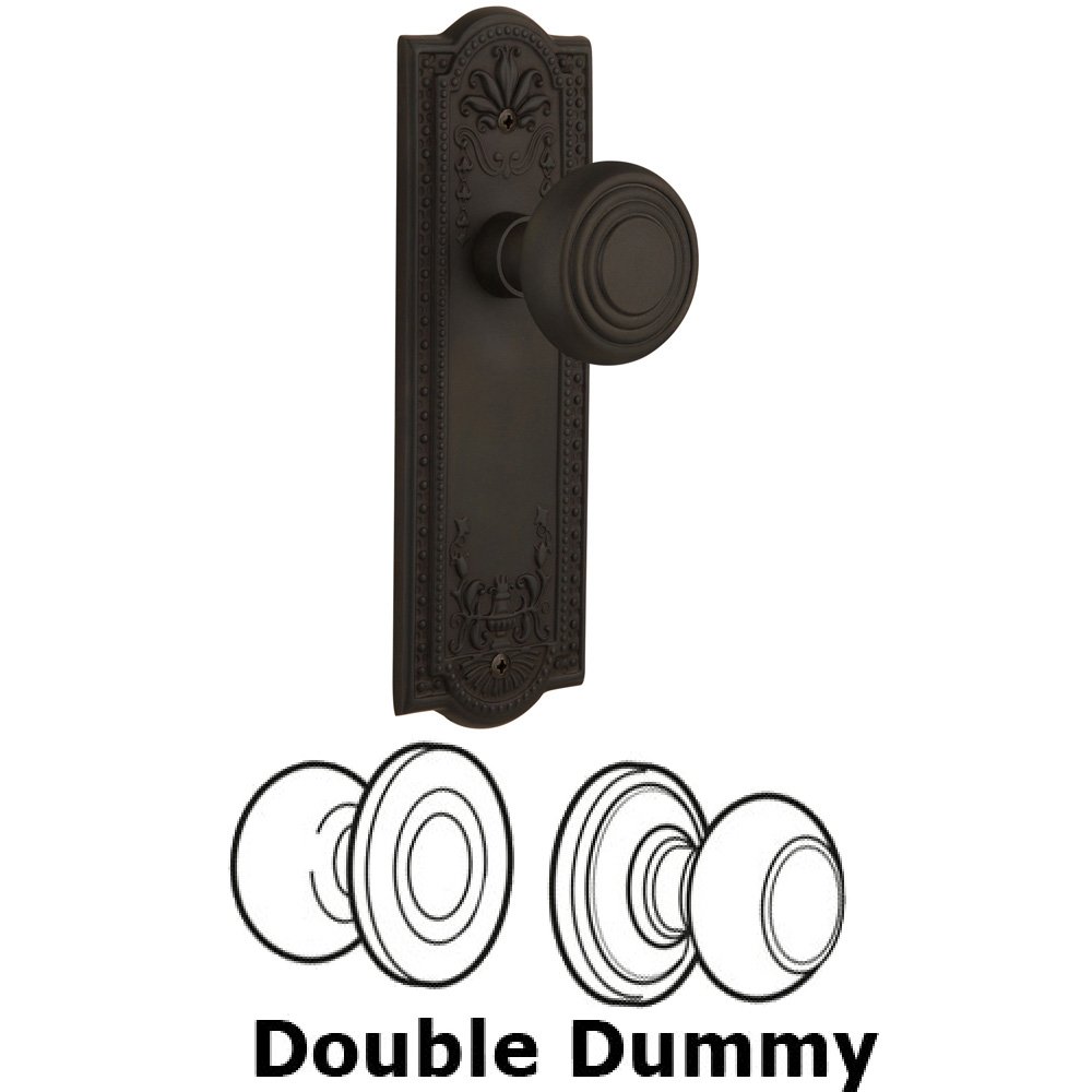 Nostalgic Warehouse Double Dummy Set Without Keyhole - Meadows Plate with Deco Knob in Oil Rubbed Bronze