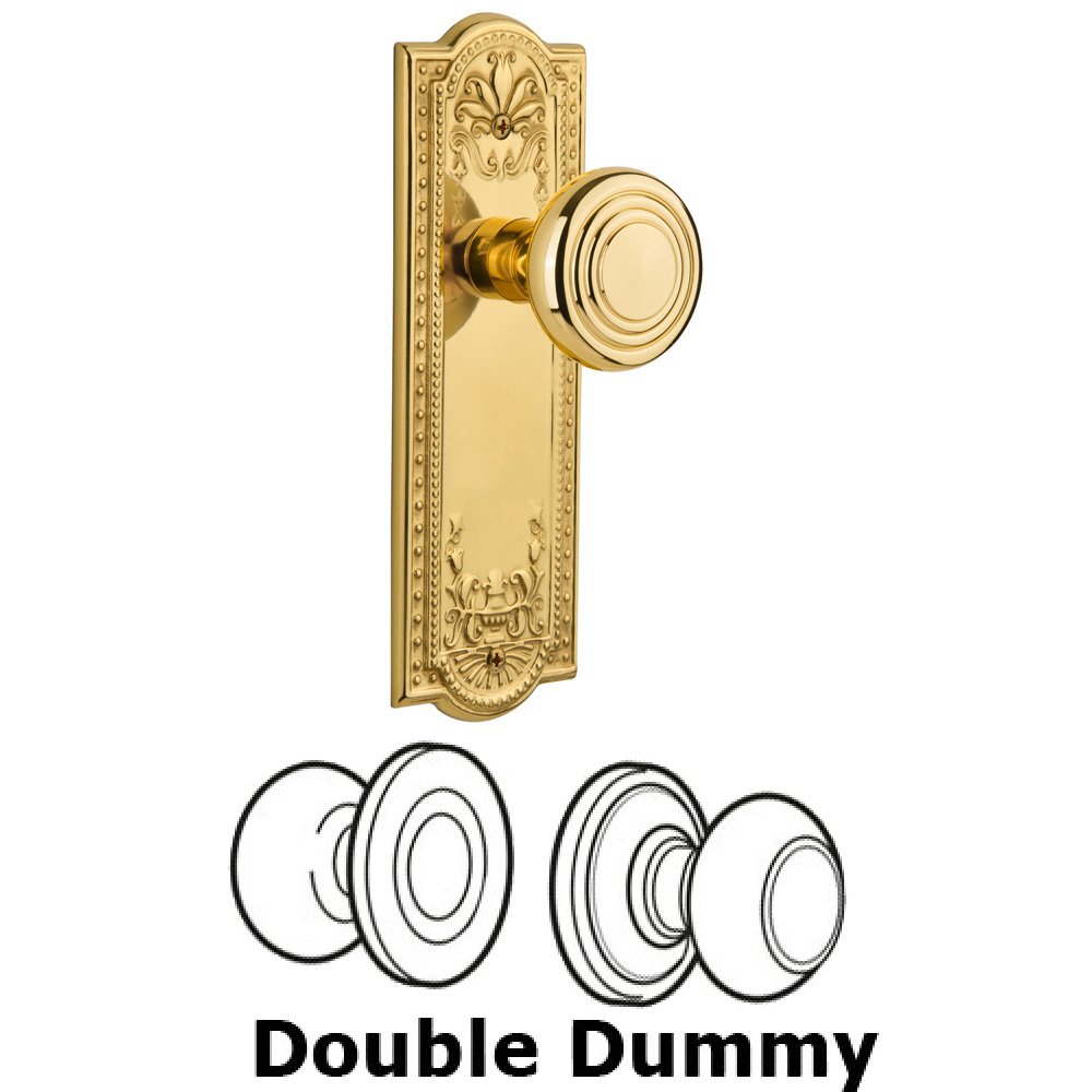 Nostalgic Warehouse Double Dummy Set Without Keyhole - Meadows Plate with Deco Knob in Polished Brass