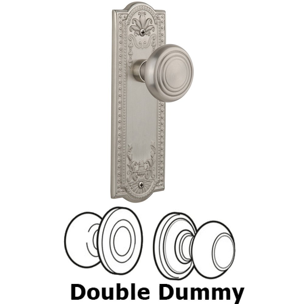 Nostalgic Warehouse Double Dummy Set Without Keyhole - Meadows Plate with Deco Knob in Satin Nickel