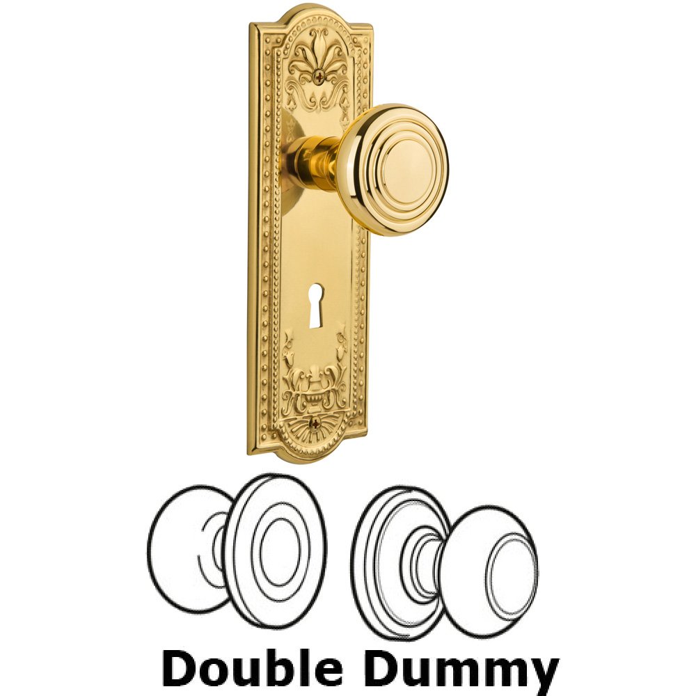 Nostalgic Warehouse Double Dummy Set With Keyhole - Meadows Plate with Deco Knob in Polished Brass