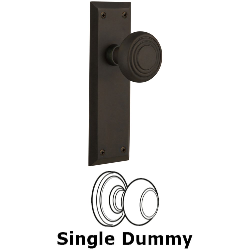 Nostalgic Warehouse Single Dummy Knob Without Keyhole - New York Plate with Deco Knob in Oil Rubbed Bronze