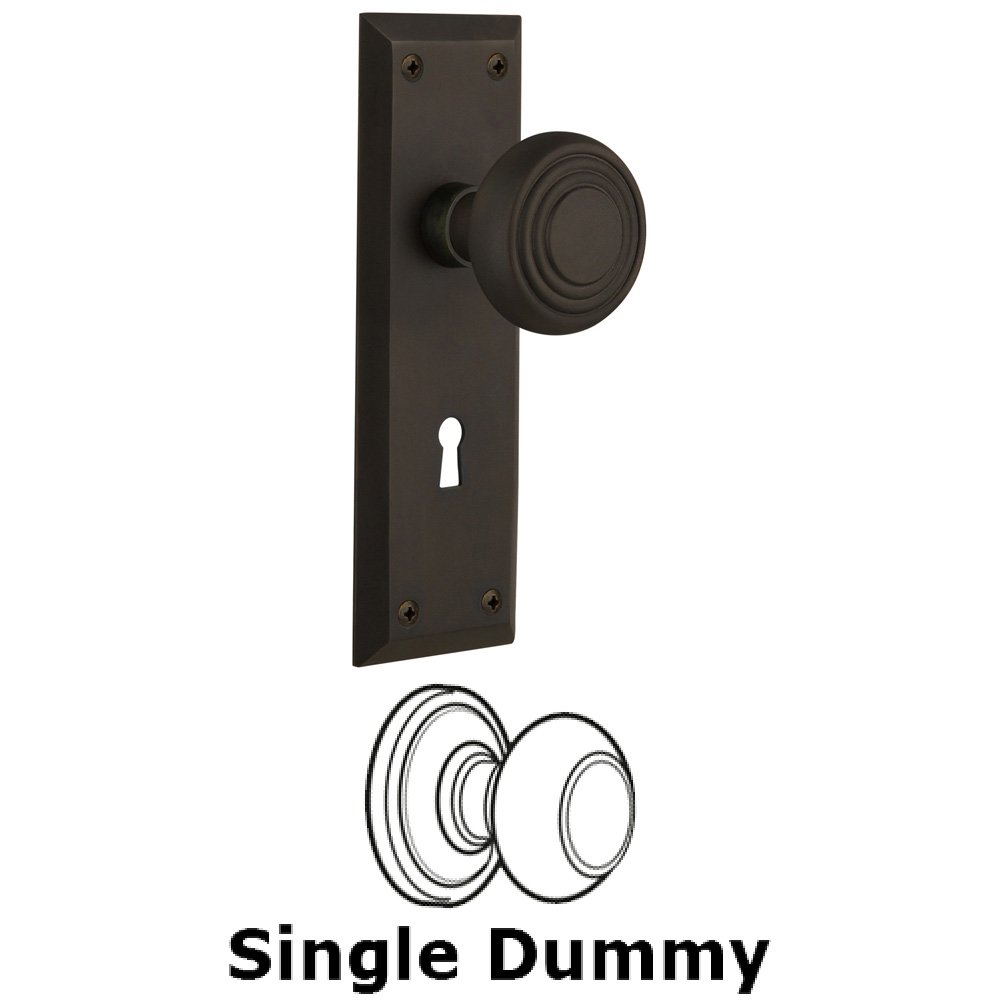 Nostalgic Warehouse Single Dummy Knob With Keyhole - New York Plate with Deco Knob in Oil Rubbed Bronze