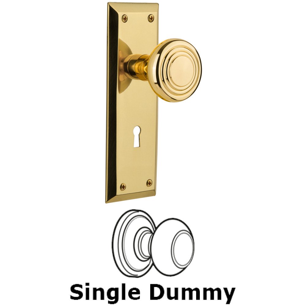 Nostalgic Warehouse Single Dummy Knob With Keyhole - New York Plate with Deco Knob in Unlacquered Brass