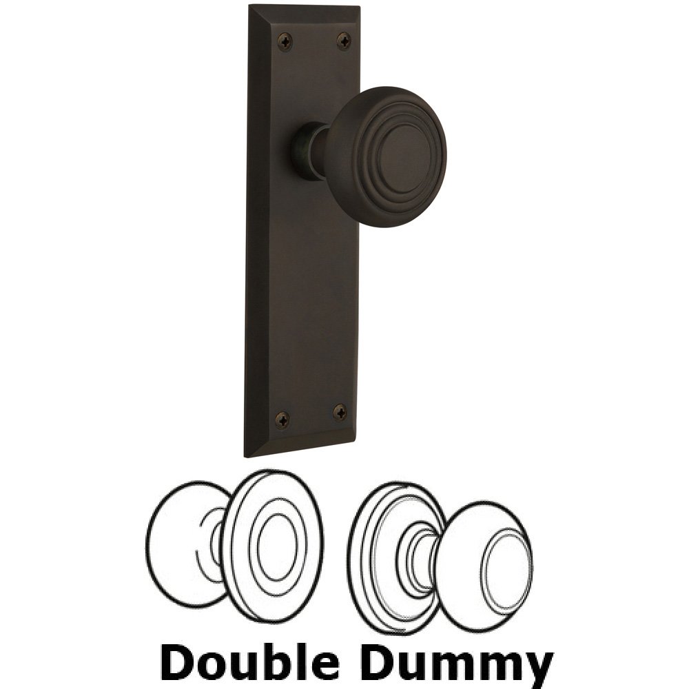 Nostalgic Warehouse Double Dummy Set Without Keyhole - New York Plate with Deco Knob in Oil Rubbed Bronze