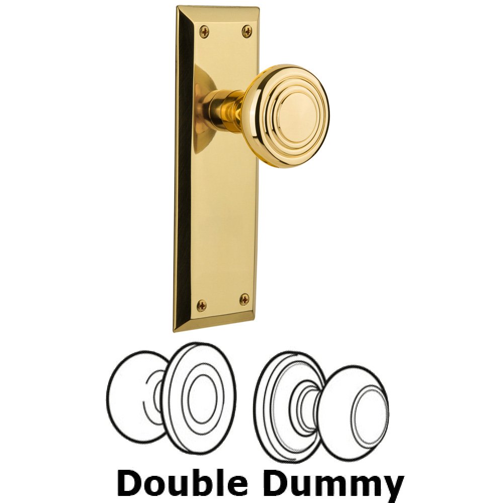 Nostalgic Warehouse Double Dummy Set Without Keyhole - New York Plate with Deco Knob in Polished Brass
