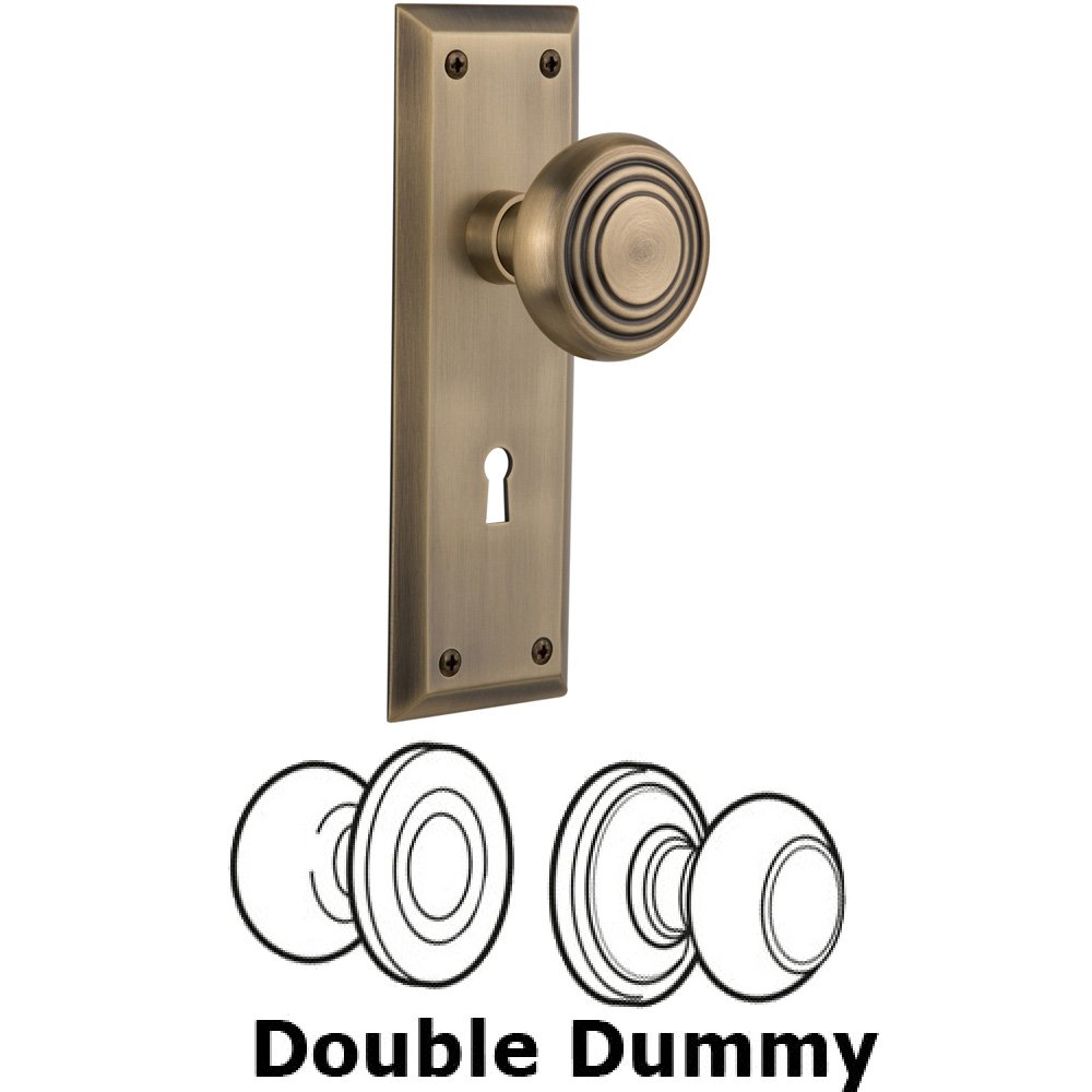 Nostalgic Warehouse Double Dummy Set With Keyhole - New York Plate with Deco Knob in Antique Brass