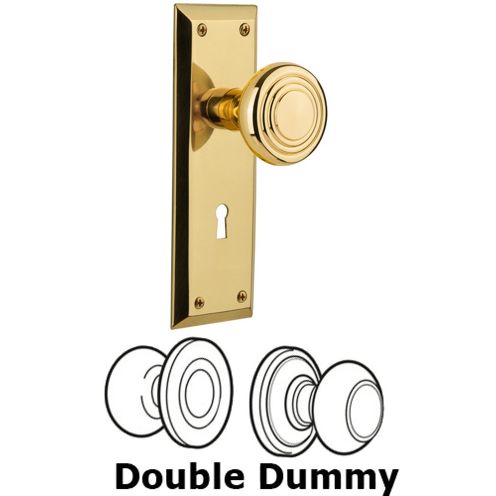 Nostalgic Warehouse Double Dummy Set With Keyhole - New York Plate with Deco Knob in Polished Brass