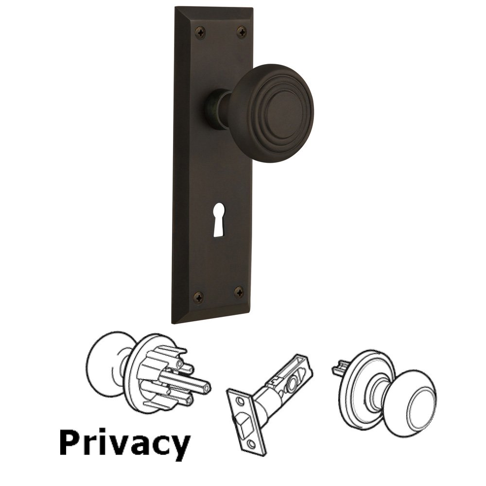 Nostalgic Warehouse Privacy New York Plate with Keyhole and Deco Door Knob in Oil-Rubbed Bronze