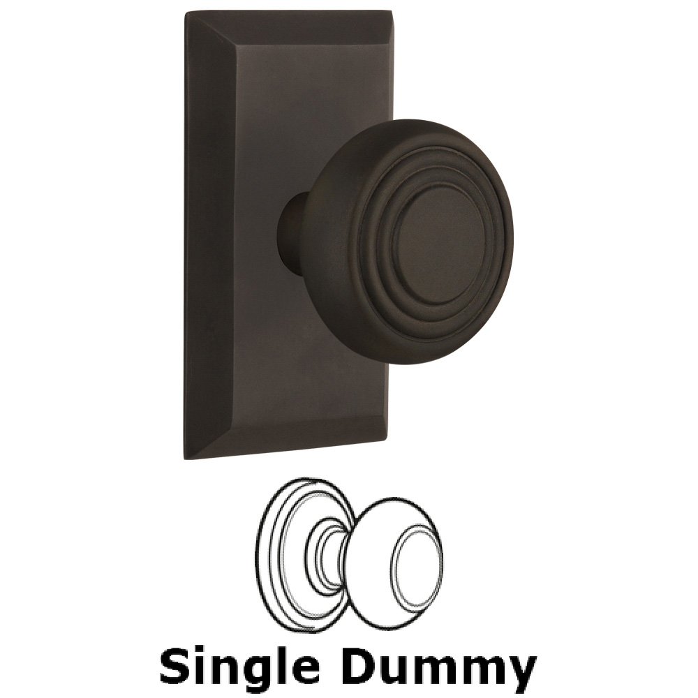 Nostalgic Warehouse Single Dummy Knob Without Keyhole - Studio Plate with Deco Knob in Oil Rubbed Bronze