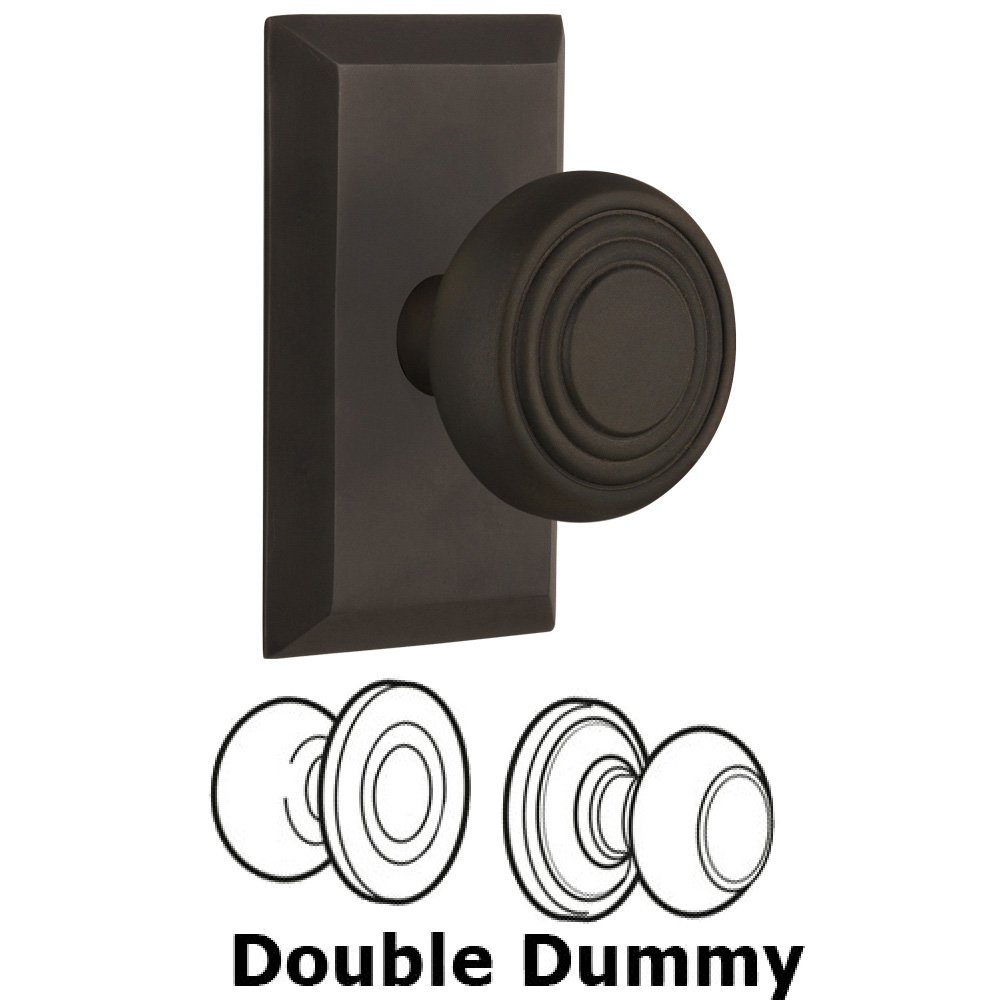 Nostalgic Warehouse Double Dummy Set Without Keyhole - Studio Plate with Deco Knob in Oil Rubbed Bronze