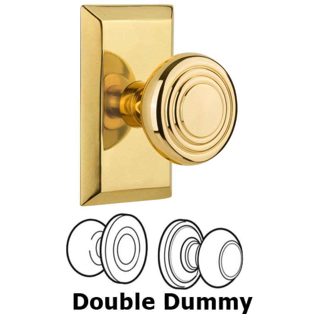 Nostalgic Warehouse Double Dummy Set Without Keyhole - Studio Plate with Deco Knob in Polished Brass