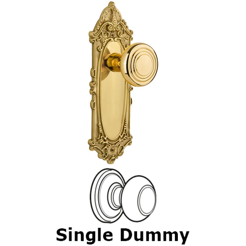 Nostalgic Warehouse Single Dummy Knob Without Keyhole - Victorian Plate with Deco Knob in Polished Brass