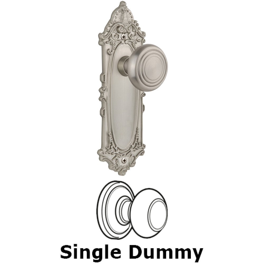 Nostalgic Warehouse Single Dummy Knob Without Keyhole - Victorian Plate with Deco Knob in Satin Nickel