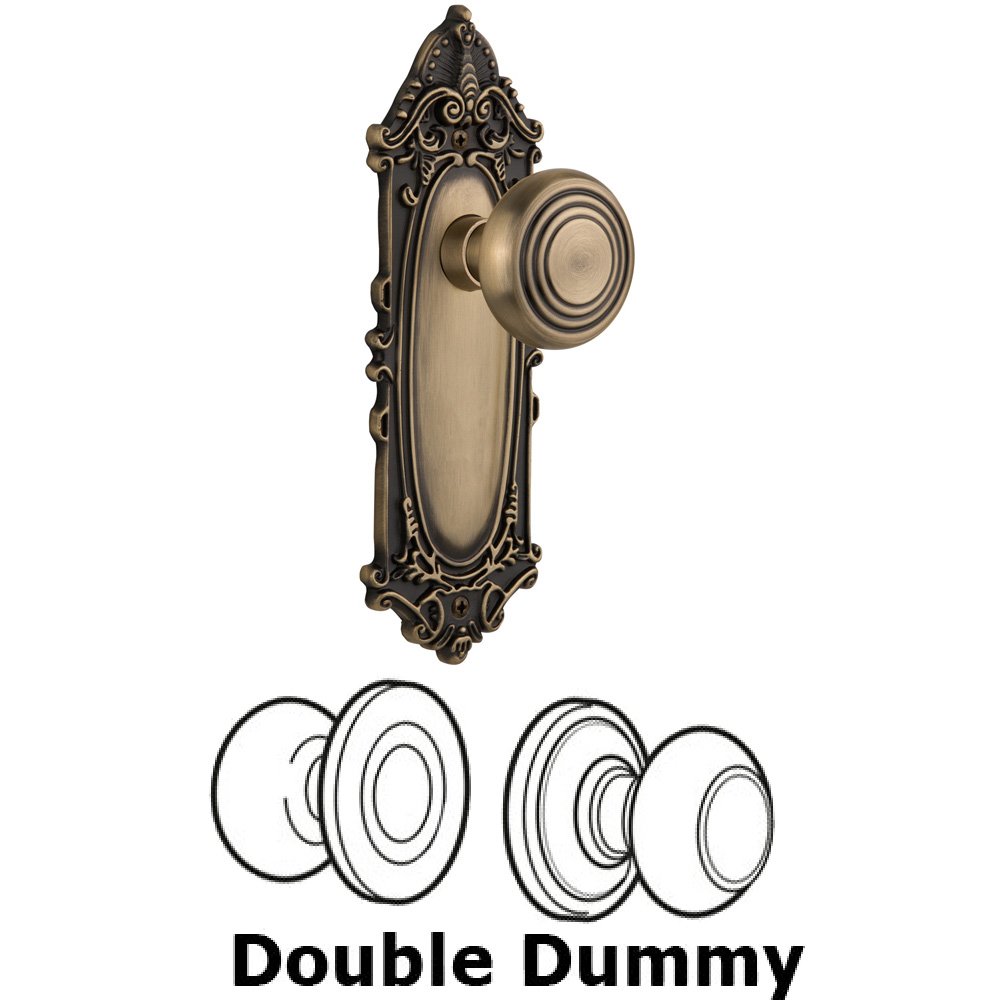 Nostalgic Warehouse Double Dummy Set Without Keyhole - Victorian Plate with Deco Knob in Antique Brass