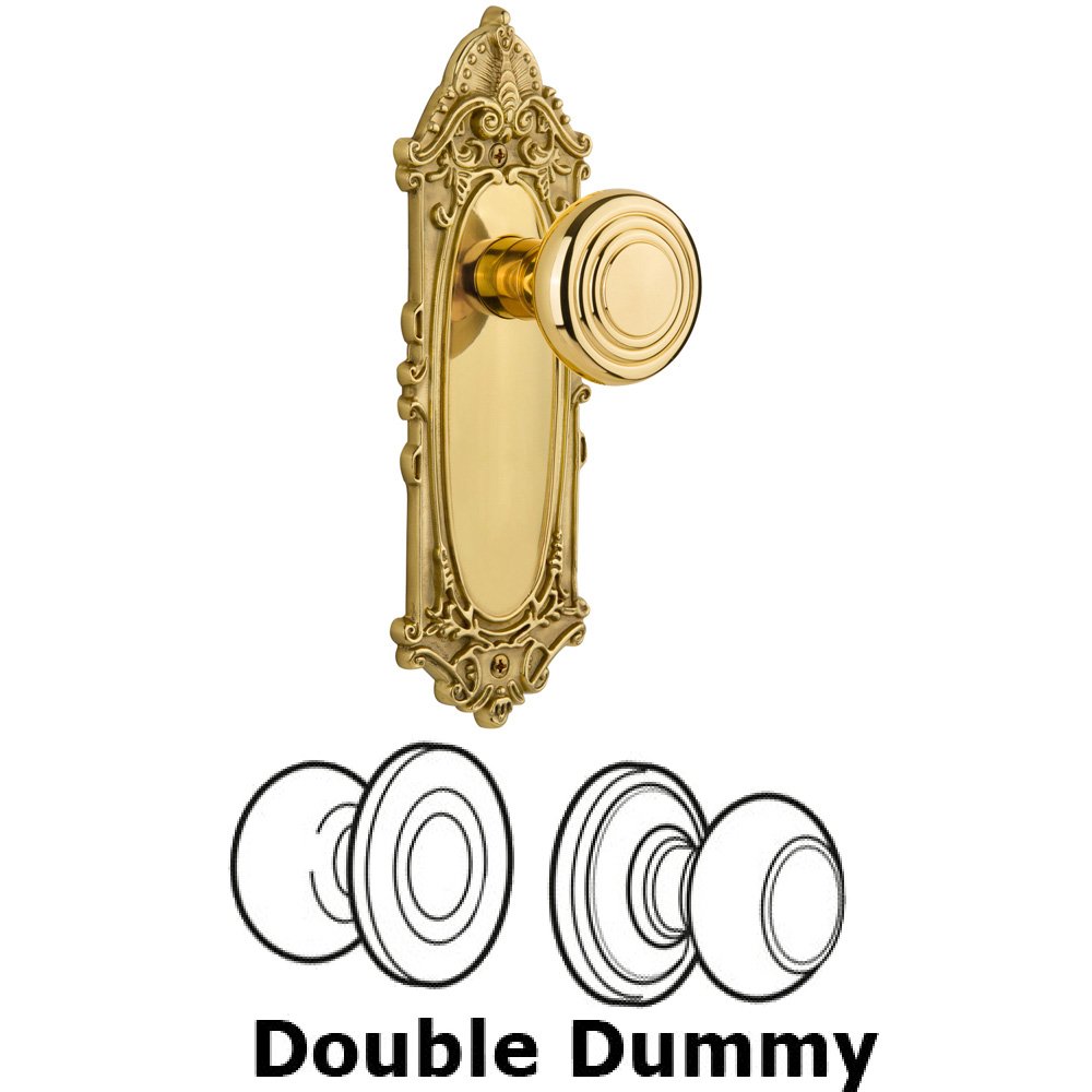 Nostalgic Warehouse Double Dummy Set Without Keyhole - Victorian Plate with Deco Knob in Polished Brass