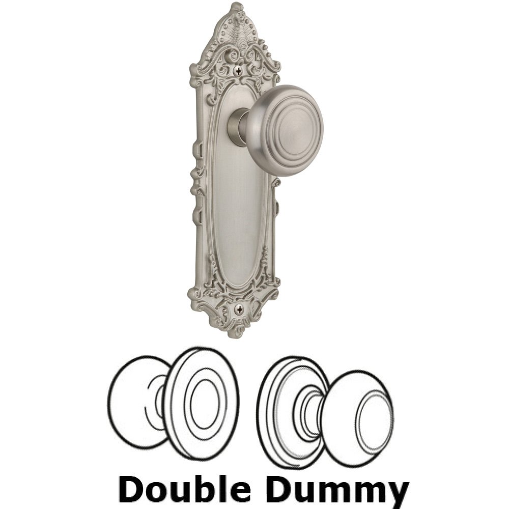 Nostalgic Warehouse Double Dummy Set Without Keyhole - Victorian Plate with Deco Knob in Satin Nickel