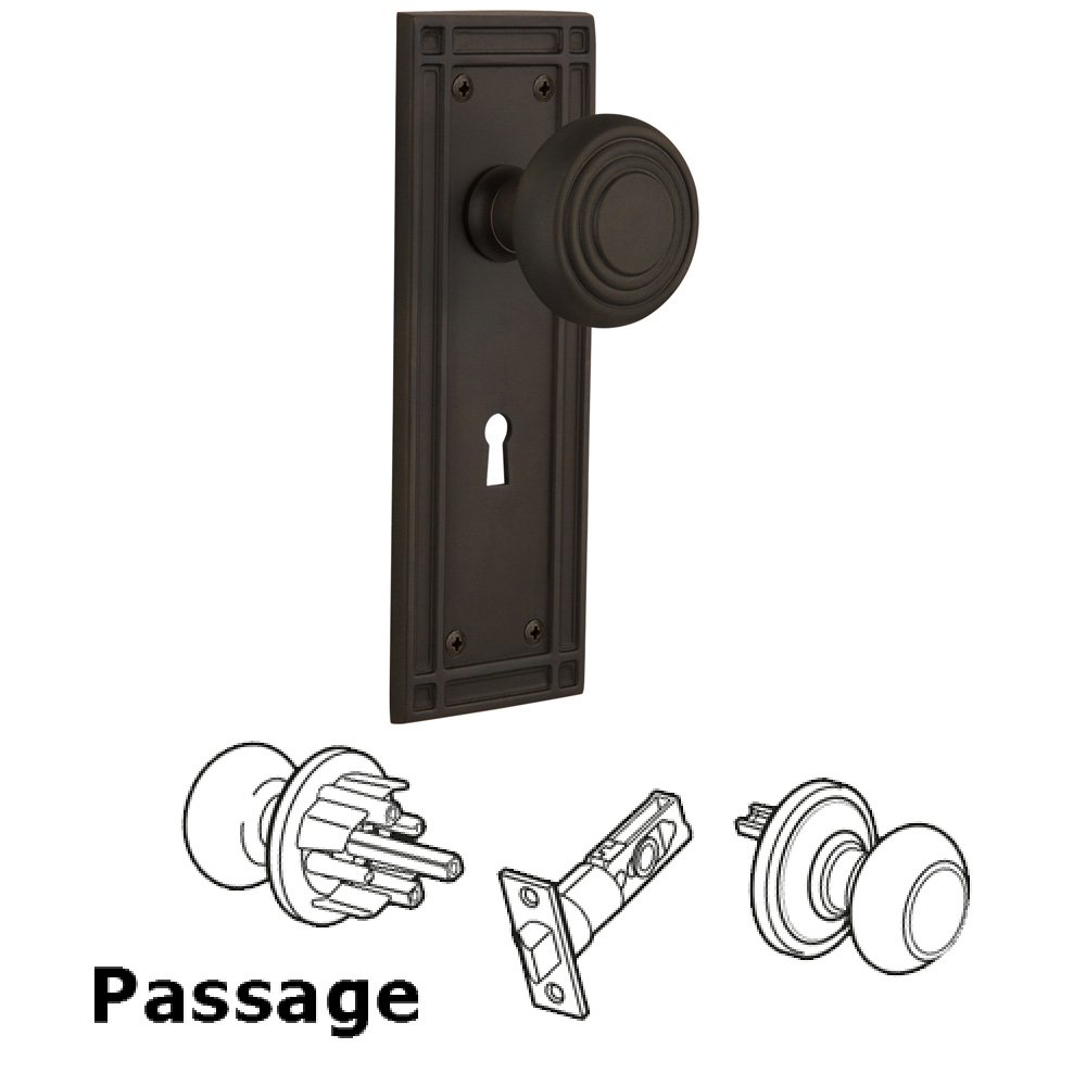 Nostalgic Warehouse Complete Passage Set With Keyhole - Mission Plate with Deco Knob in Oil Rubbed Bronze