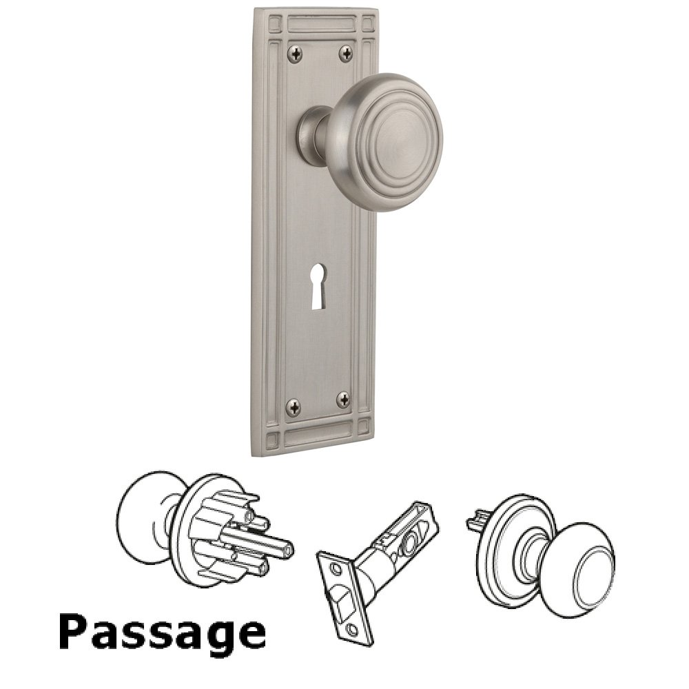 Nostalgic Warehouse Passage Mission Plate with Keyhole and Deco Door Knob in Satin Nickel