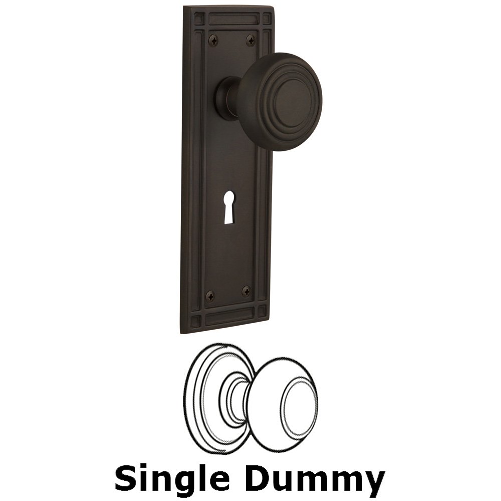 Nostalgic Warehouse Single Dummy Knob With Keyhole - Mission Plate with Deco Knob in Oil Rubbed Bronze