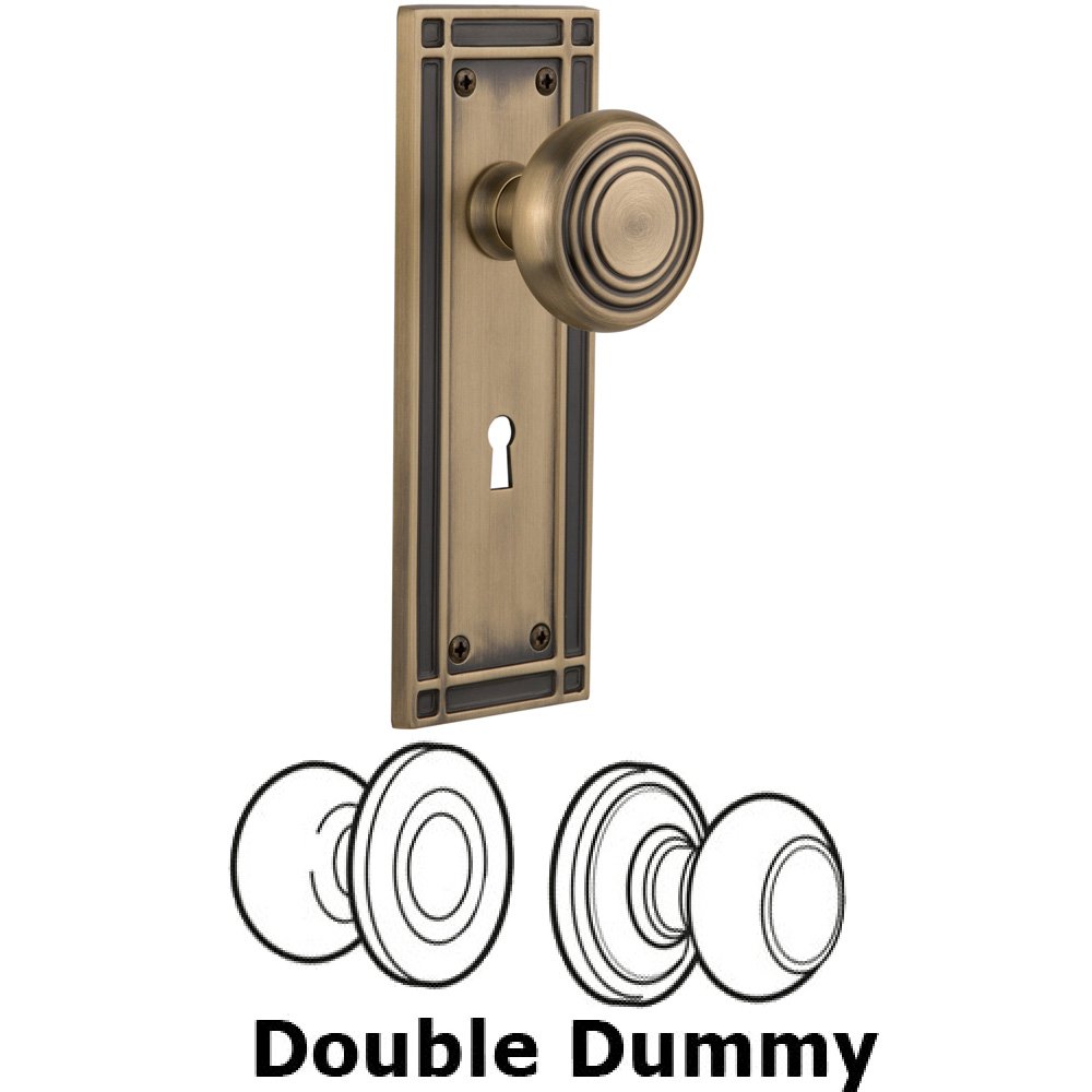 Nostalgic Warehouse Double Dummy Set With Keyhole - Mission Plate with Deco Knob in Antique Brass