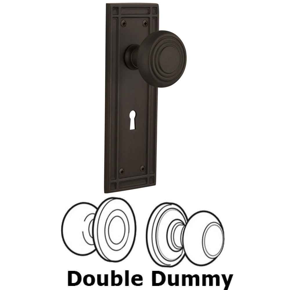Nostalgic Warehouse Double Dummy Set With Keyhole - Mission Plate with Deco Knob in Oil Rubbed Bronze