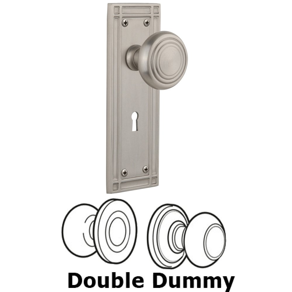 Nostalgic Warehouse Double Dummy Set With Keyhole - Mission Plate with Deco Knob in Satin Nickel