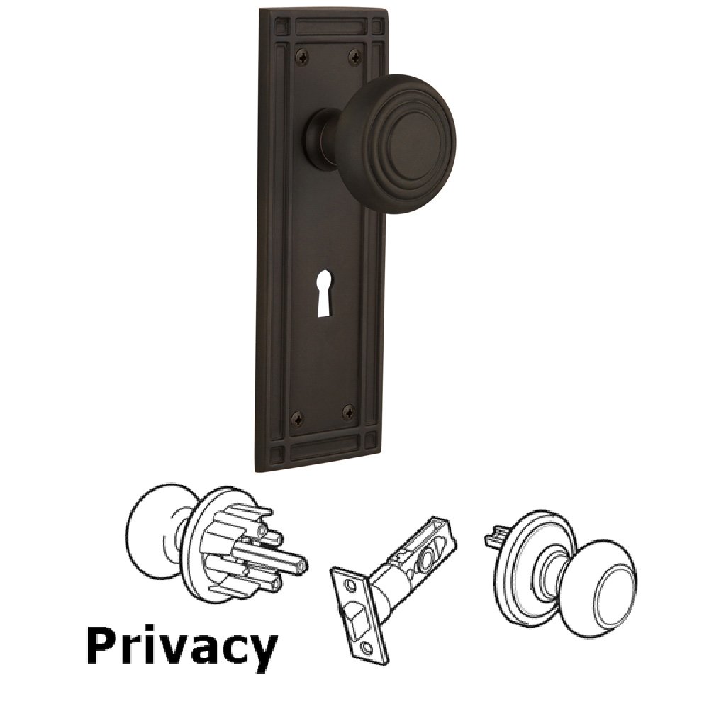 Nostalgic Warehouse Complete Privacy Set With Keyhole - Mission Plate with Deco Knob in Oil Rubbed Bronze