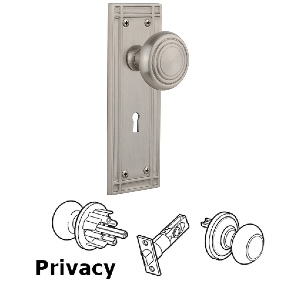 Nostalgic Warehouse Complete Privacy Set With Keyhole - Mission Plate with Deco Knob in Satin Nickel