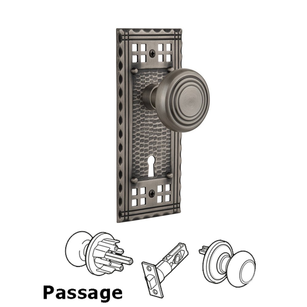 Nostalgic Warehouse Passage Craftsman Plate with Keyhole and Deco Door Knob in Antique Pewter