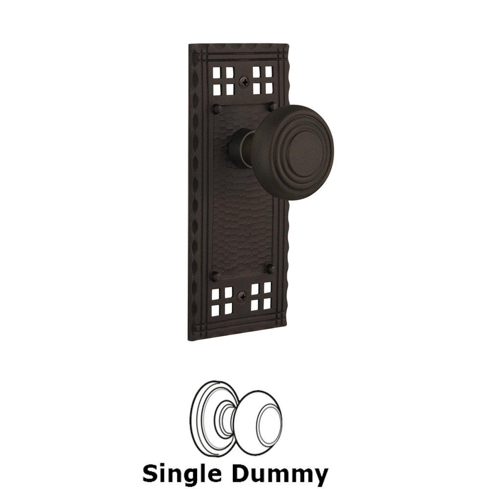 Nostalgic Warehouse Single Dummy Knob Without Keyhole - Craftsman Plate with Deco Knob in Oil Rubbed Bronze