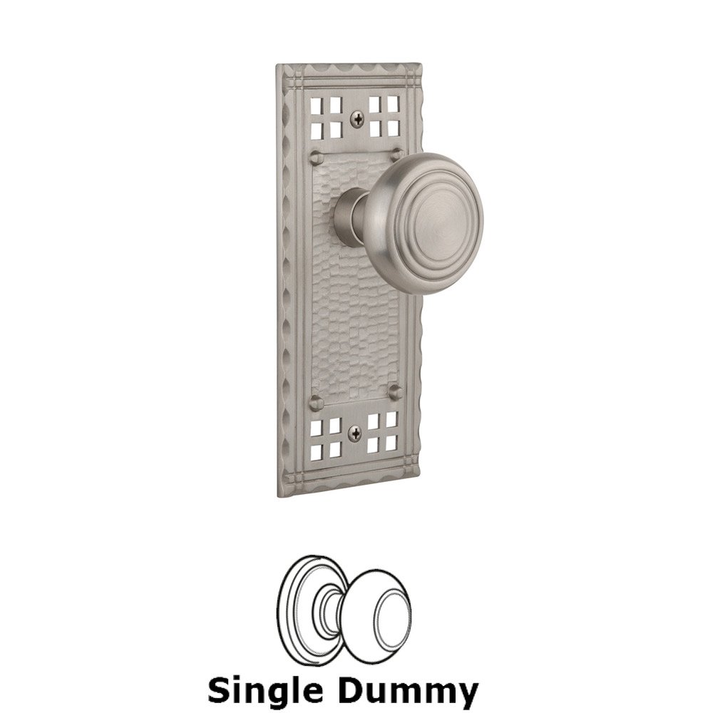 Nostalgic Warehouse Single Dummy Knob Without Keyhole - Craftsman Plate with Deco Knob in Satin Nickel