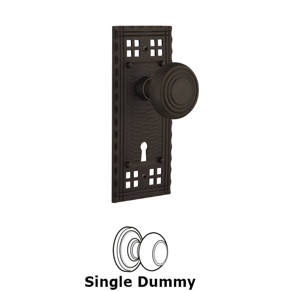 Nostalgic Warehouse Single Dummy Knob With Keyhole - Craftsman Plate with Deco Knob in Oil Rubbed Bronze